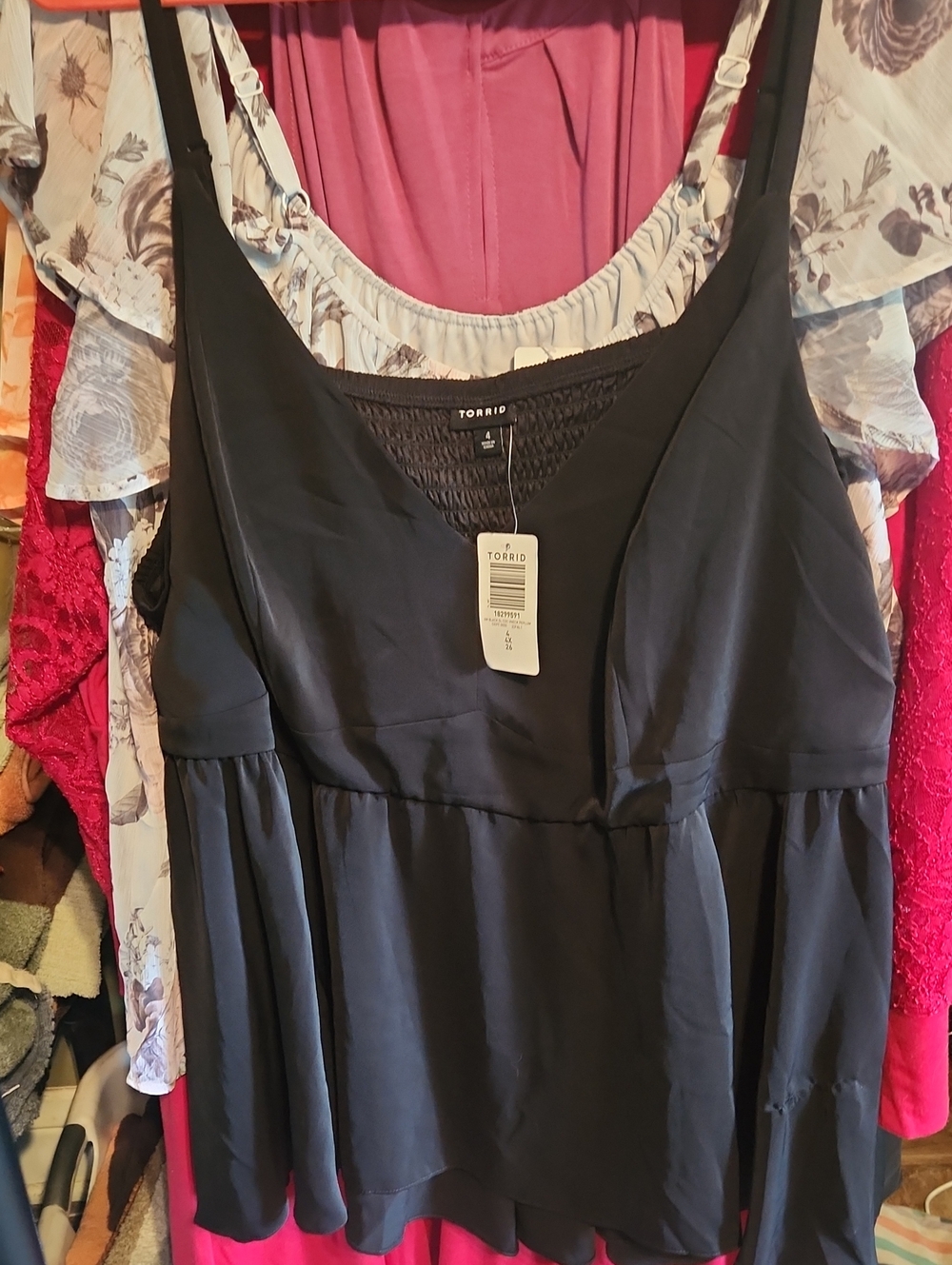 Torrid 4 Black Peplum Cami with Smocked Back